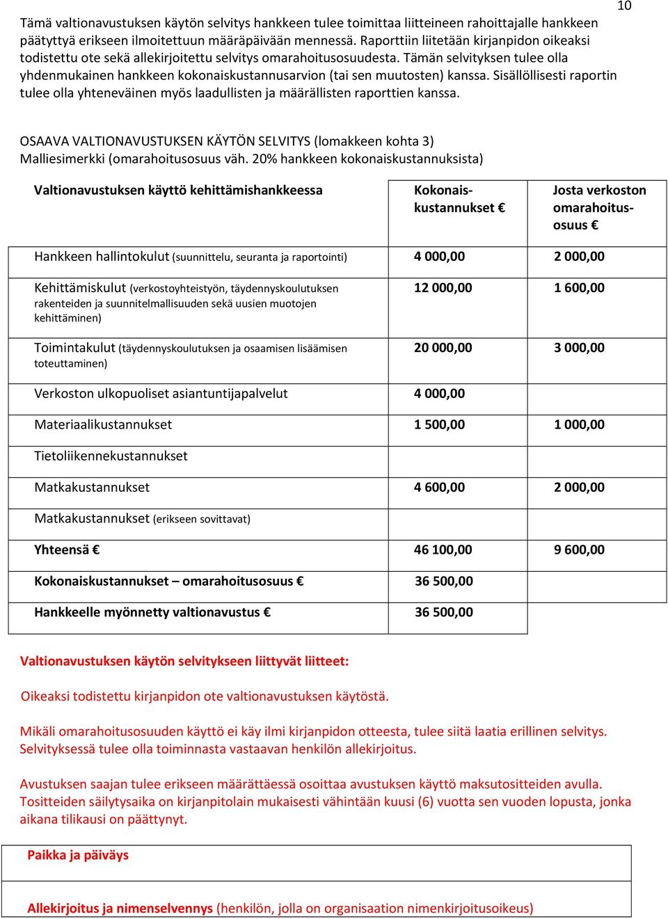 Sisällöllisesti rportin tulee oll yhteväin myös ldullist j määrällist rportti knss. OSAAVA VALTIONAVUSTUKSEN KÄYTÖN SELVITYS (lomkke koht 3) Mlliesimerkki (omrhoitosu väh.