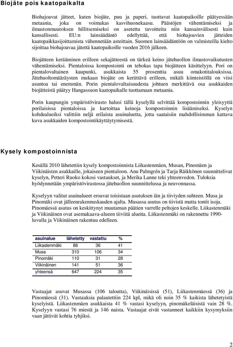 EU:n lainsäädäntö edellyttää, että biohajoavien jätteiden kaatopaikkasijoittamista vähennetään asteittain.