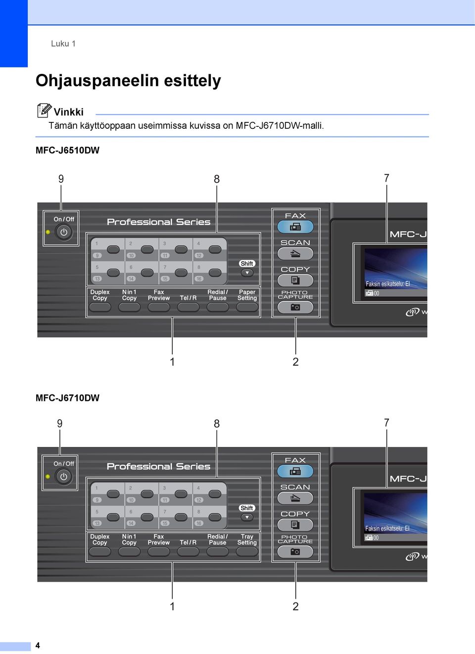 MFC-J650DW 9 8 7 Faksin esikatselu: EI Fax