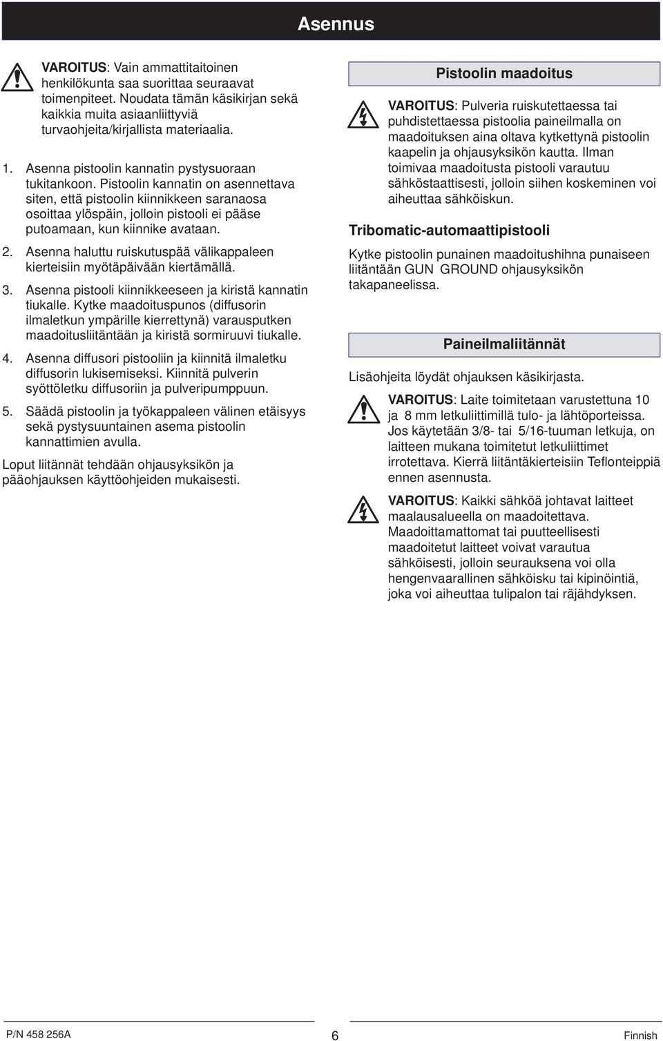 Pistoolin kannatin on asennettava siten, että pistoolin kiinnikkeen saranaosa osoittaa ylöspäin, jolloin pistooli ei pääse putoamaan, kun kiinnike avataan. 2.