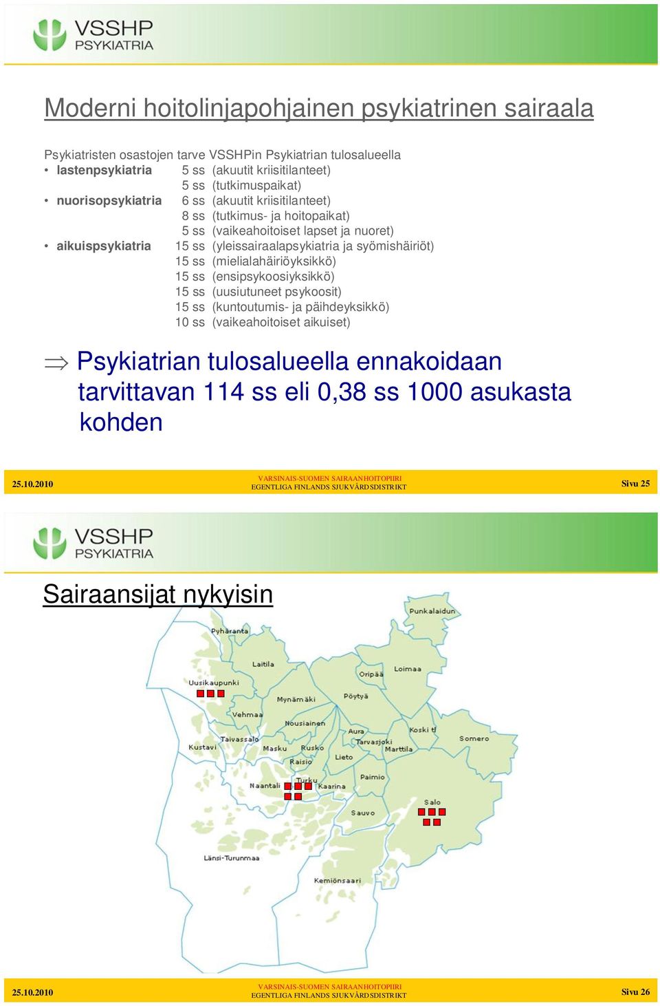 (yleissairaalapsykiatria ja syömishäiriöt) 15 ss (mielialahäiriöyksikkö) 15 ss (ensipsykoosiyksikkö) 15 ss (uusiutuneet psykoosit) 15 ss (kuntoutumis- ja päihdeyksikkö) 10 ss