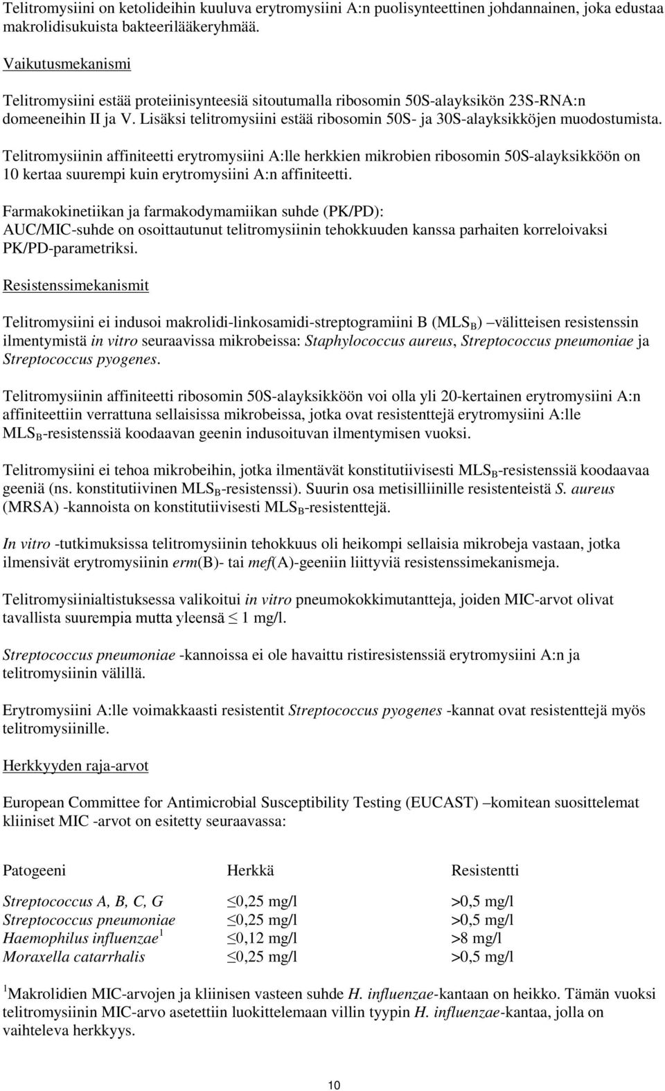 Lisäksi telitromysiini estää ribosomin 50S- ja 30S-alayksikköjen muodostumista.