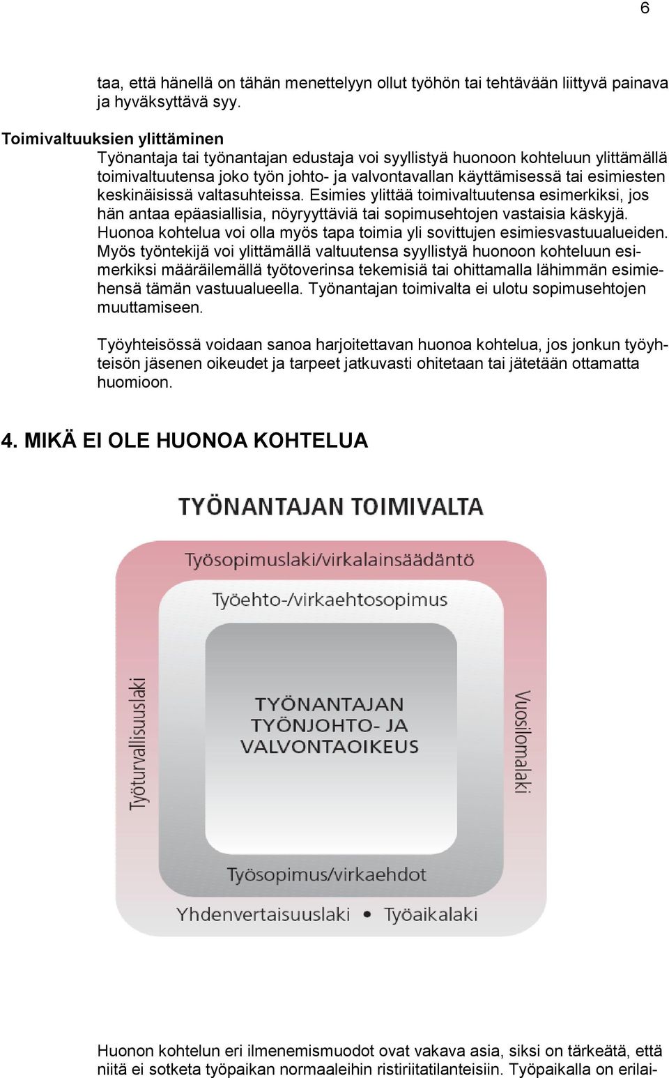 keskinäisissä valtasuhteissa. Esimies ylittää toimivaltuutensa esimerkiksi, jos hän antaa epäasiallisia, nöyryyttäviä tai sopimusehtojen vastaisia käskyjä.