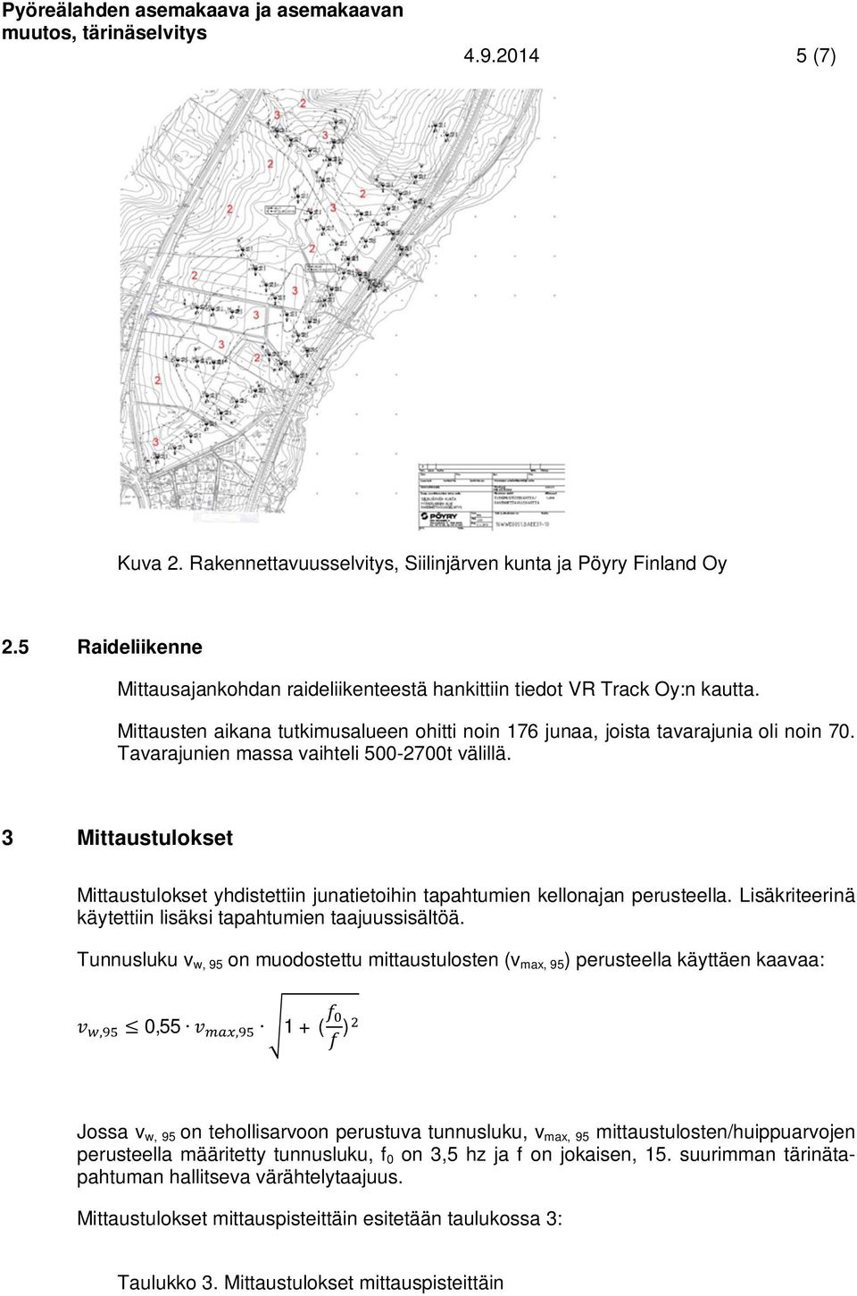 Tavarajunien massa vaihteli 500-2700t välillä. 3 Mittaustulokset Mittaustulokset yhdistettiin junatietoihin tapahtumien kellonajan perusteella.