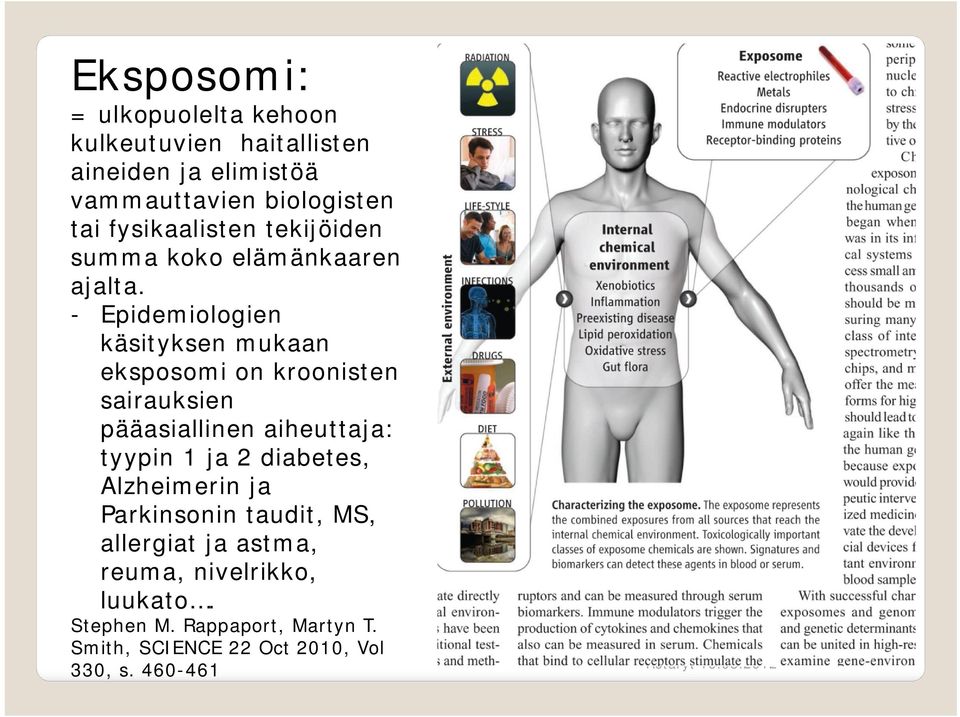 - Epidemiologien käsityksen mukaan eksposomi on kroonisten sairauksien pääasiallinen aiheuttaja: tyypin 1 ja 2