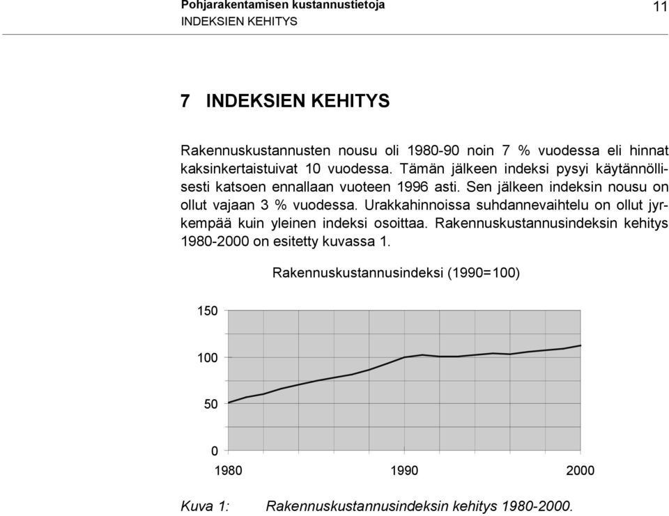 Sen jälkeen indeksin nousu on ollut vajaan 3 % vuodessa. Urakkahinnoissa suhdannevaihtelu on ollut jyrkempää kuin yleinen indeksi osoittaa.
