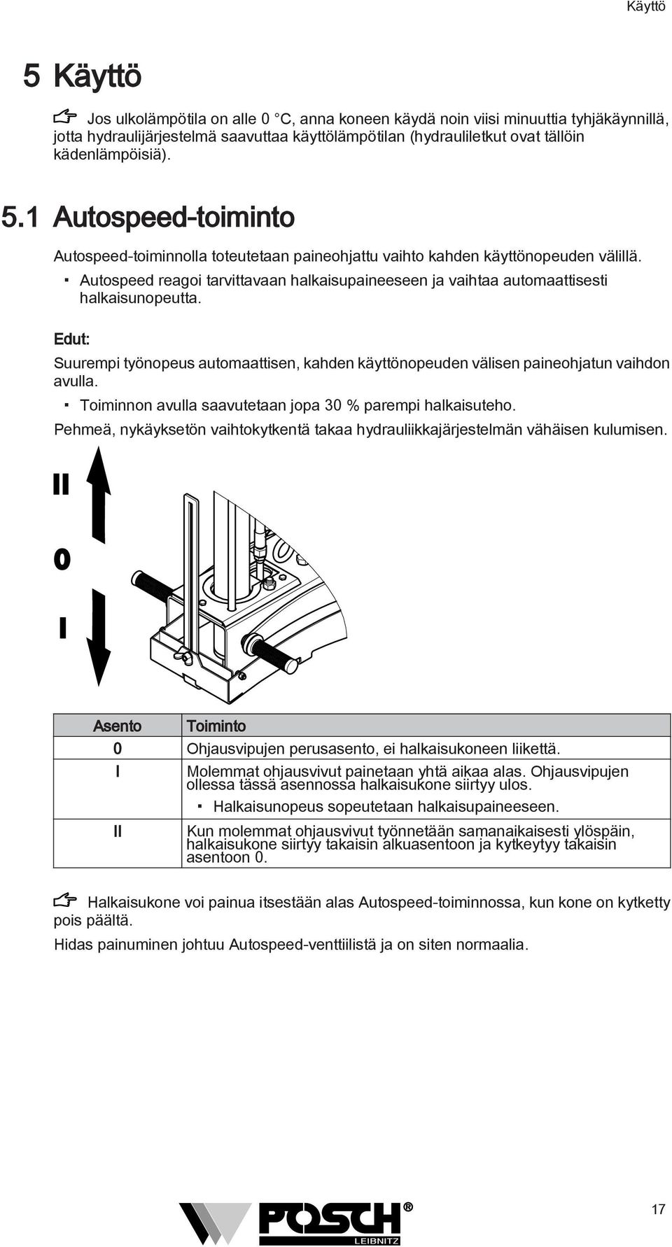 Autospeed reagoi tarvittavaan halkaisupaineeseen ja vaihtaa automaattisesti halkaisunopeutta. Edut: Suurempi työnopeus automaattisen, kahden käyttönopeuden välisen paineohjatun vaihdon avulla.