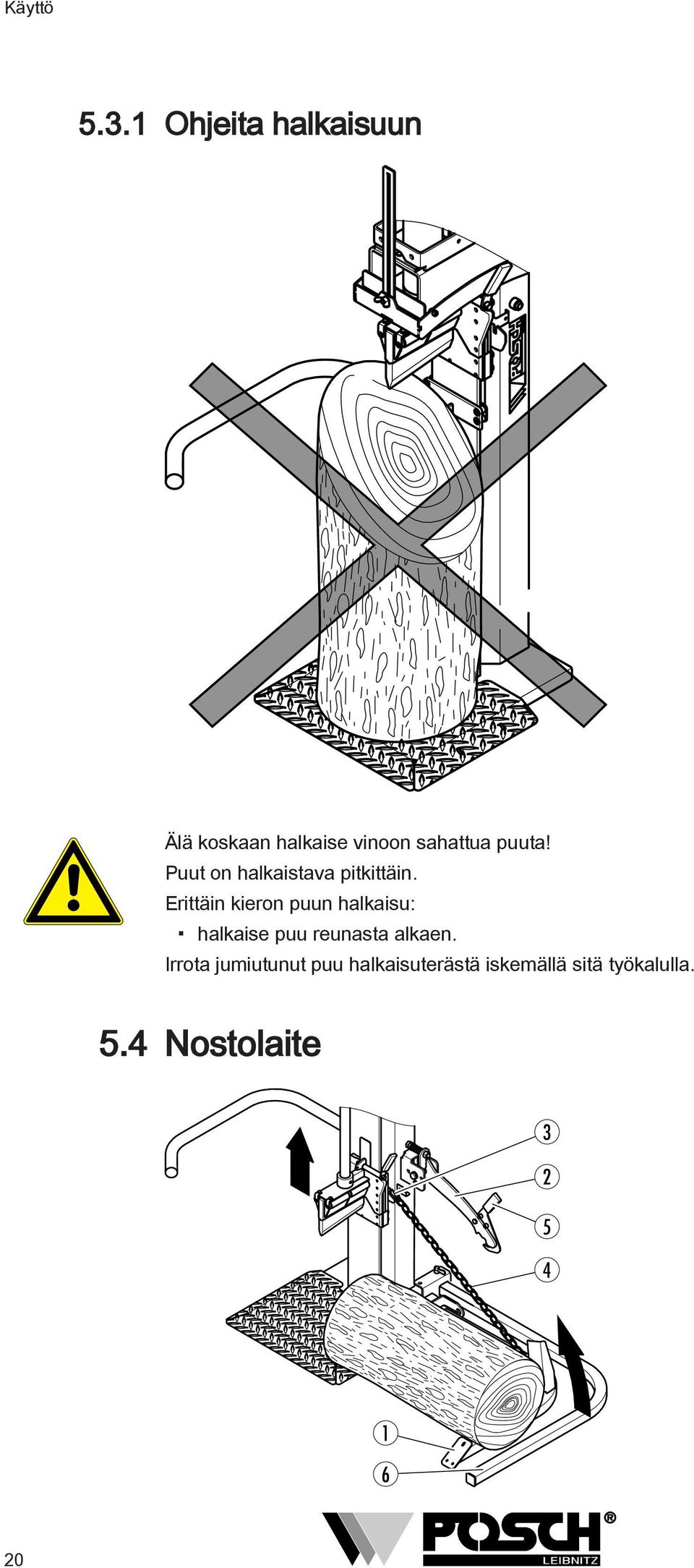 Puut on halkaistava pitkittäin.