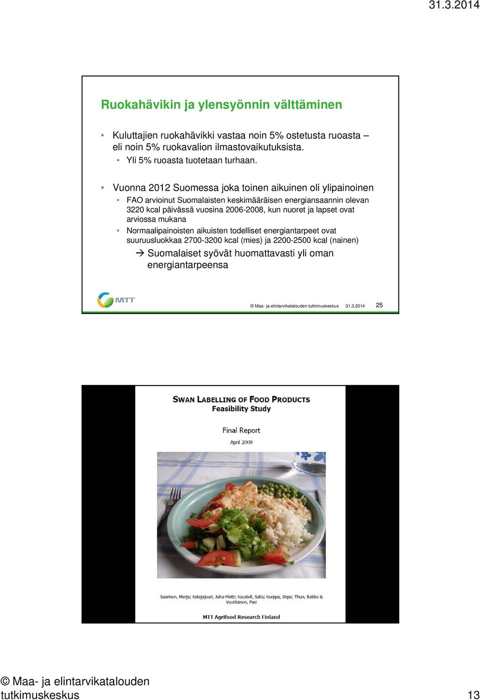 Vuonna 2012 Suomessa joka toinen aikuinen oli ylipainoinen FAO arvioinut Suomalaisten keskimääräisen energiansaannin olevan 3220 kcal päivässä vuosina