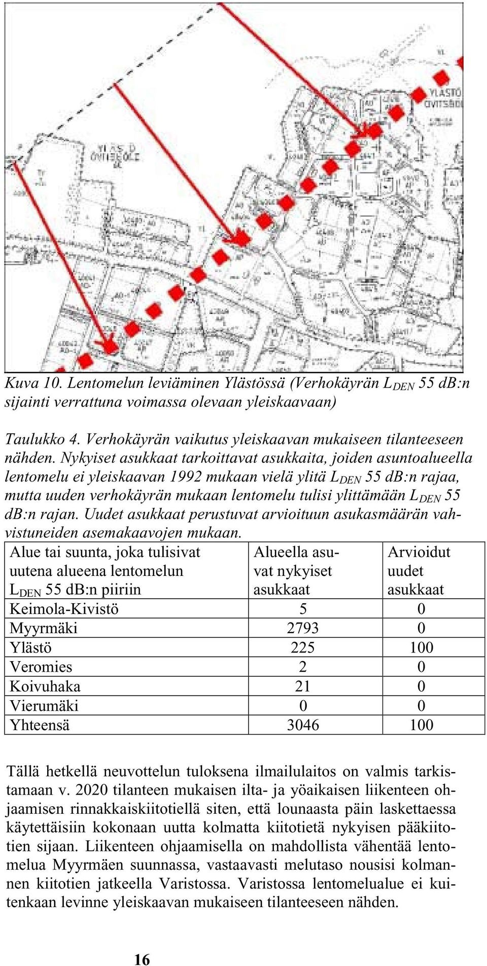 55 db:n rajan. Uudet asukkaat perustuvat arvioituun asukasmäärän vahvistuneiden asemakaavojen mukaan.