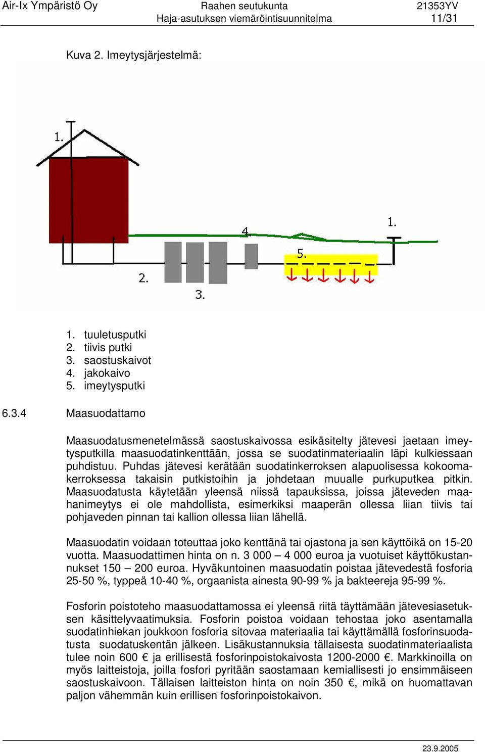 saostuskaivot 4. jakokaivo 5. imeytysputki 6.3.