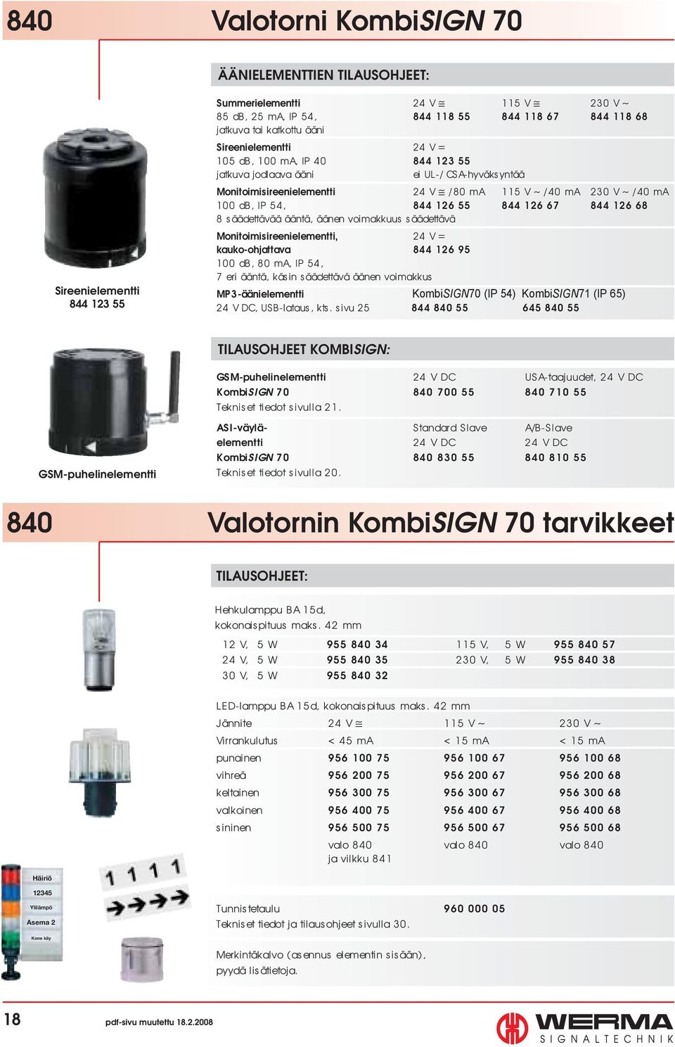 126 67 844 126 68 8 säädettävää ääntä, äänen voimakkuus säädettävä Monitoimisireenielementti, 24 V = kauko-ohjattava 844 126 95 100 db, 80 ma, IP 54, 7 eri ääntä, käsin säädettävä äänen voimakkus