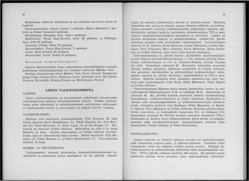 Kansantanhut: Turun Kisa-Toverit V palkinto. Laulu: Reijo Franck III palkinto. Seuralehdet: Turun Veikot II palkinto.
