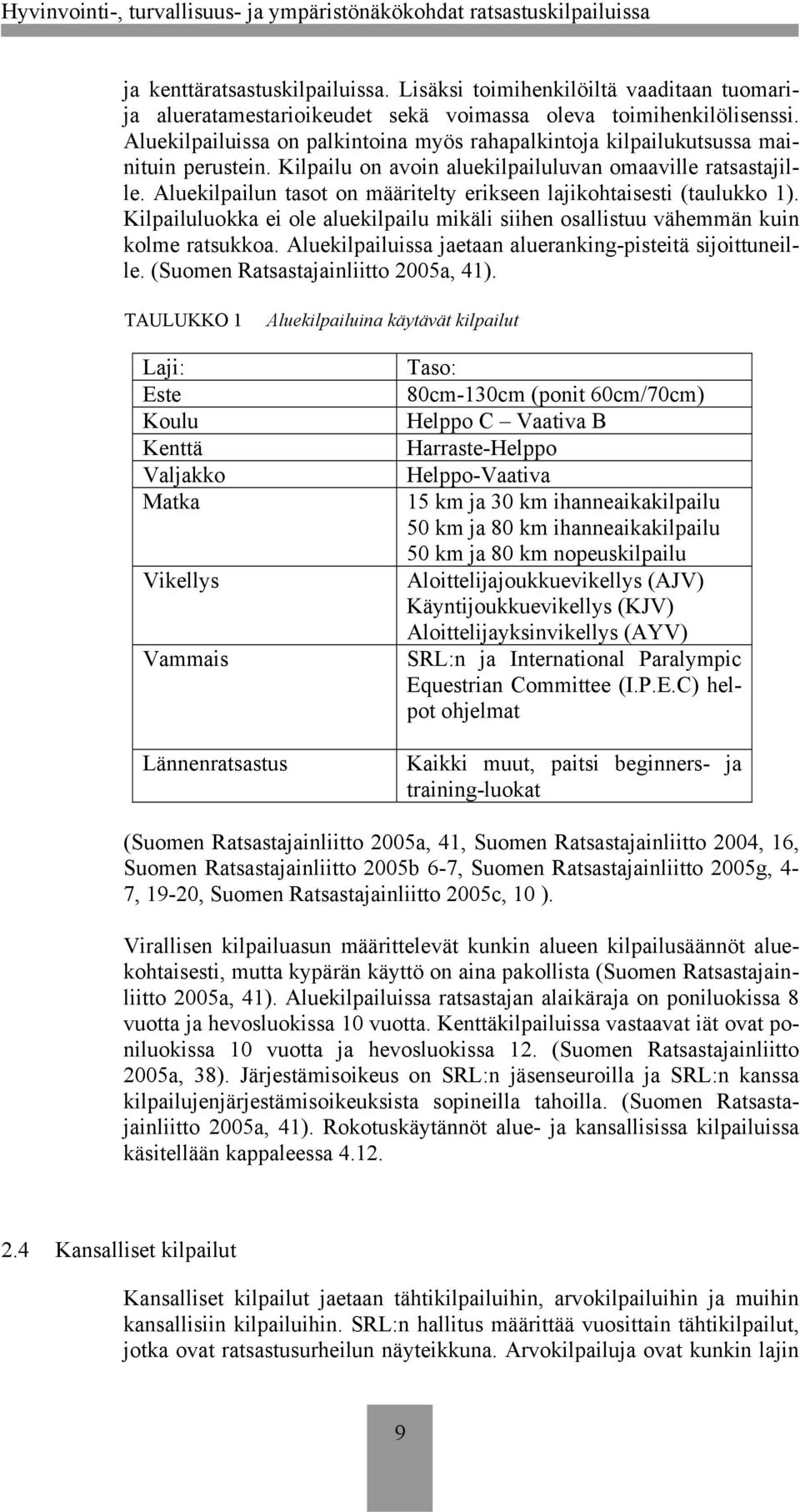 Aluekilpailun tasot on määritelty erikseen lajikohtaisesti (taulukko 1). Kilpailuluokka ei ole aluekilpailu mikäli siihen osallistuu vähemmän kuin kolme ratsukkoa.