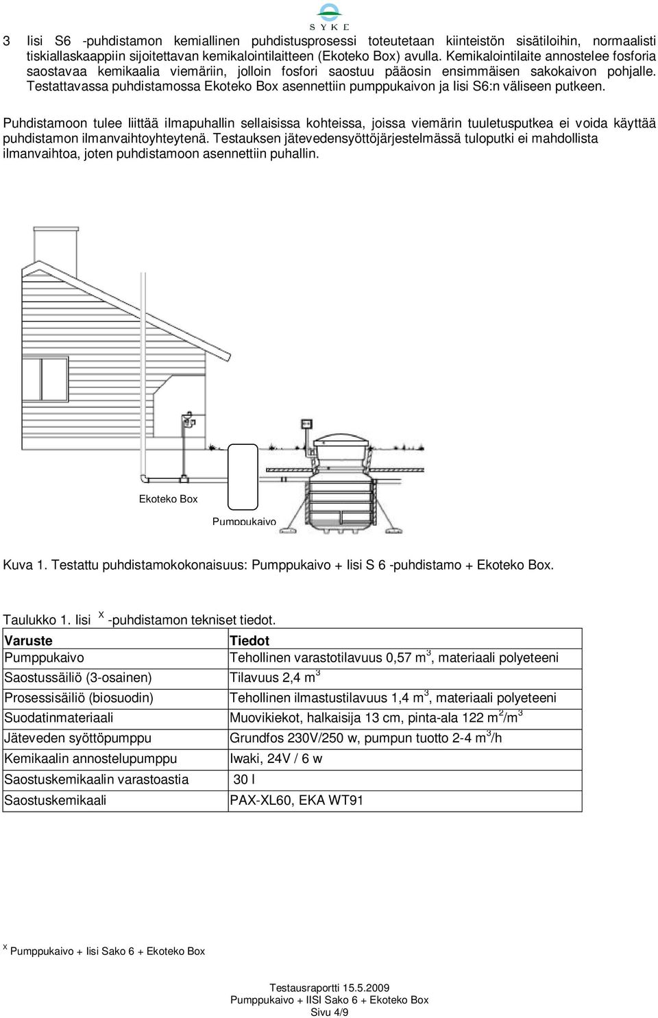 Testattavassa puhdistamossa Ekoteko Box asennettiin pumppukaivon ja Iisi S6:n väliseen putkeen.
