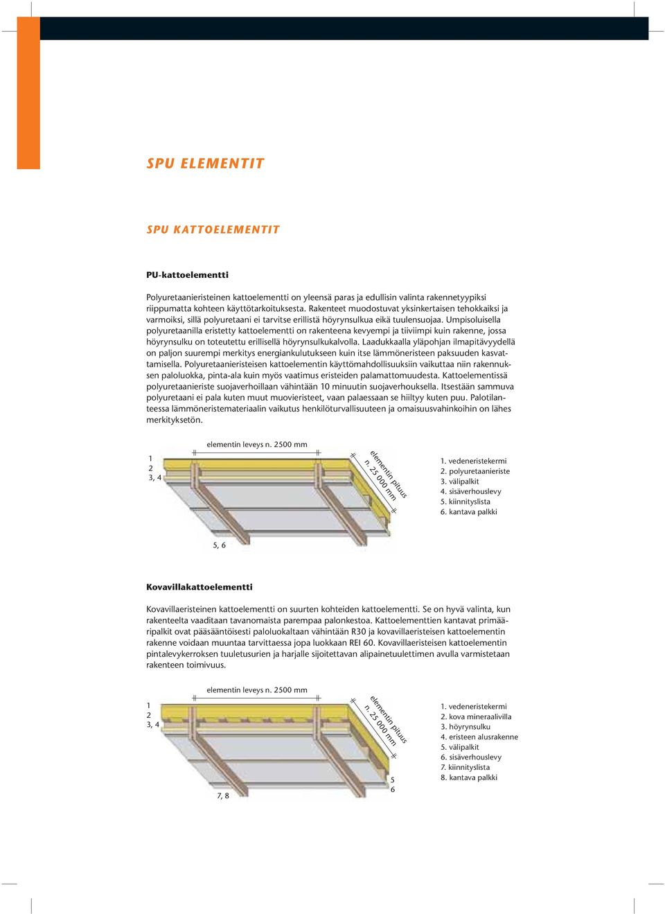 Umpisoluisella polyuretaanilla eristetty kattoelementti on rakenteena kevyempi ja tiiviimpi kuin rakenne, jossa höyrynsulku on toteutettu erillisellä höyrynsulkukalvolla.