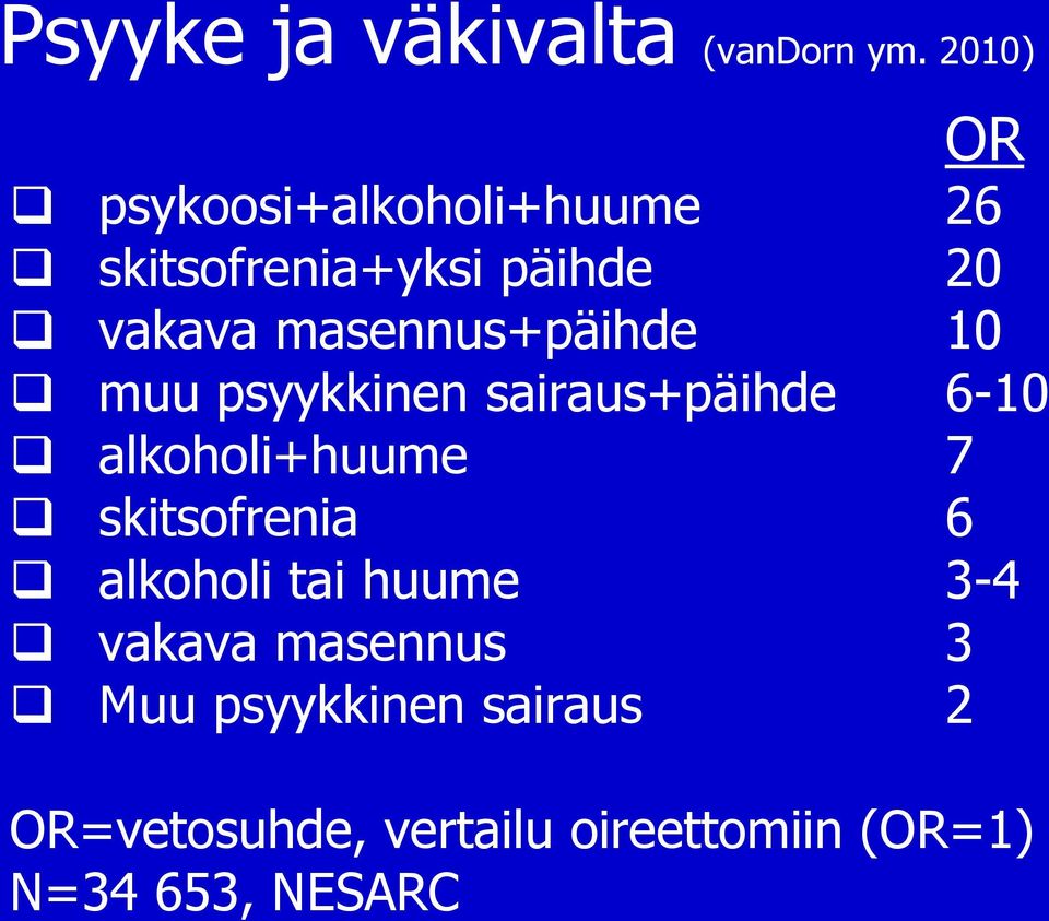 masennus+päihde 10 muu psyykkinen sairaus+päihde 6-10 alkoholi+huume 7