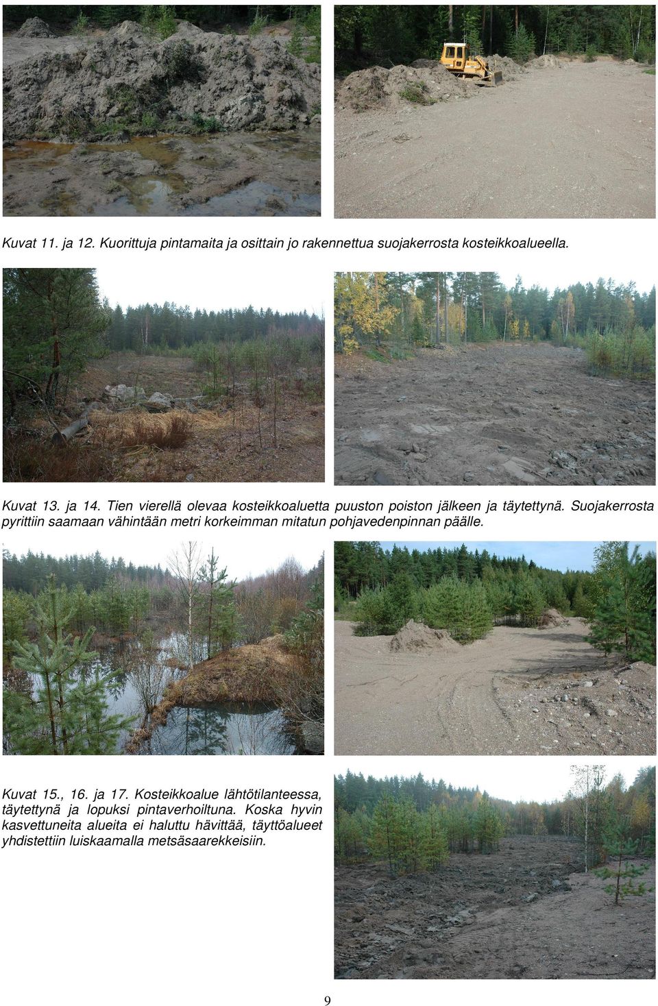 Suojakerrosta pyrittiin saamaan vähintään metri korkeimman mitatun pohjavedenpinnan päälle. Kuvat 15., 16. ja 17.