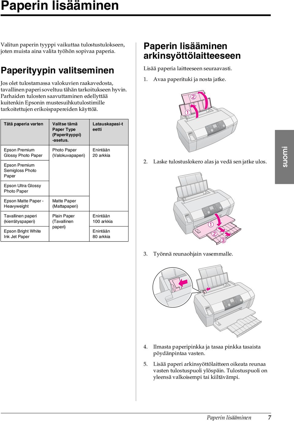 Parhaiden tulosten saavuttaminen edellyttää kuitenkin Epsonin mustesuihkutulostimille tarkoitettujen erikoispapereiden käyttöä.