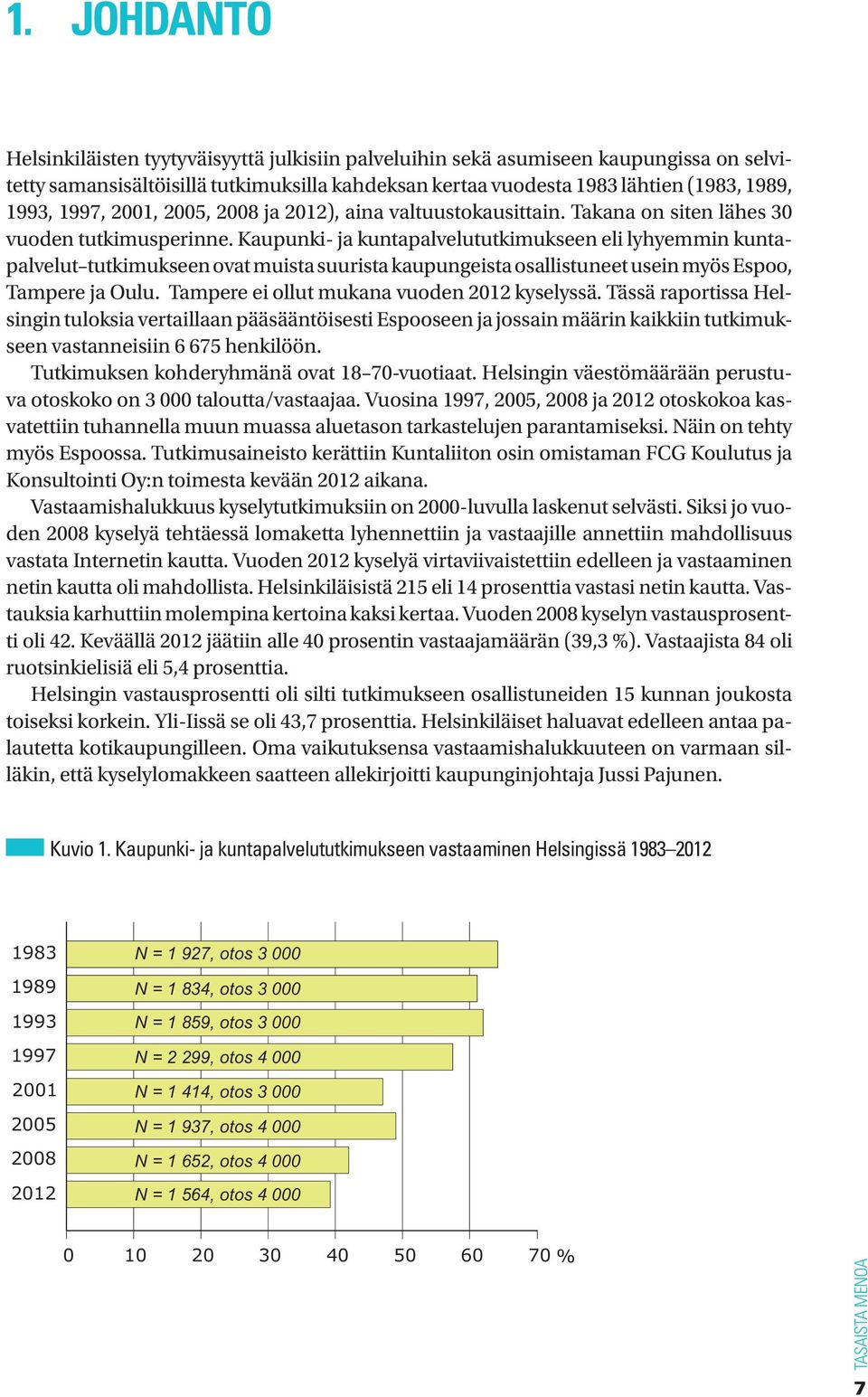 Kaupunki- ja kuntapalvelututkimukseen eli lyhyemmin kuntapalvelut tutkimukseen ovat muista suurista kaupungeista osallistuneet usein myös Espoo, Tampere ja Oulu.