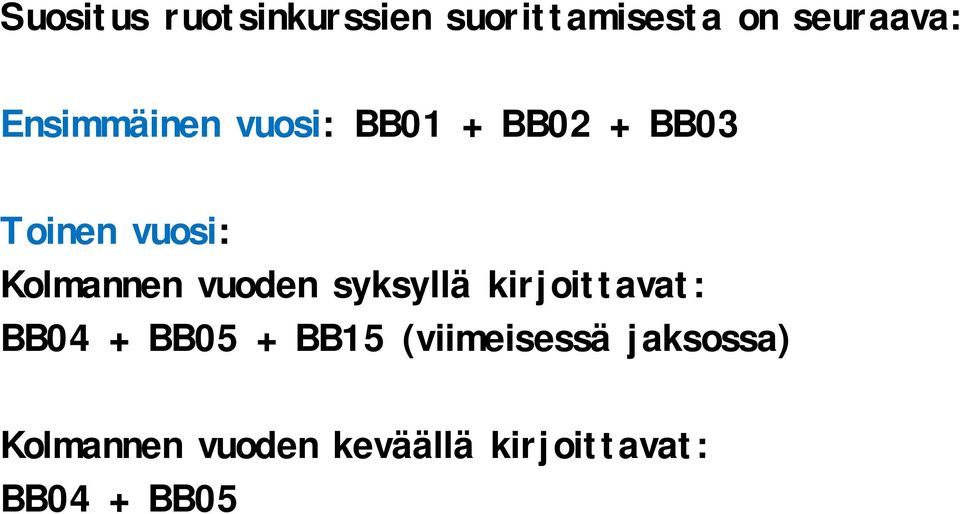 Kolmannen vuoden syksyllä kirjoittavat: BB04 + BB05 + BB15