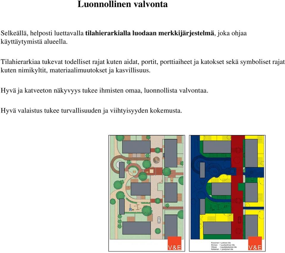 Tilahierarkiaa tukevat todelliset rajat kuten aidat, portit, porttiaiheet ja katokset sekä symboliset rajat