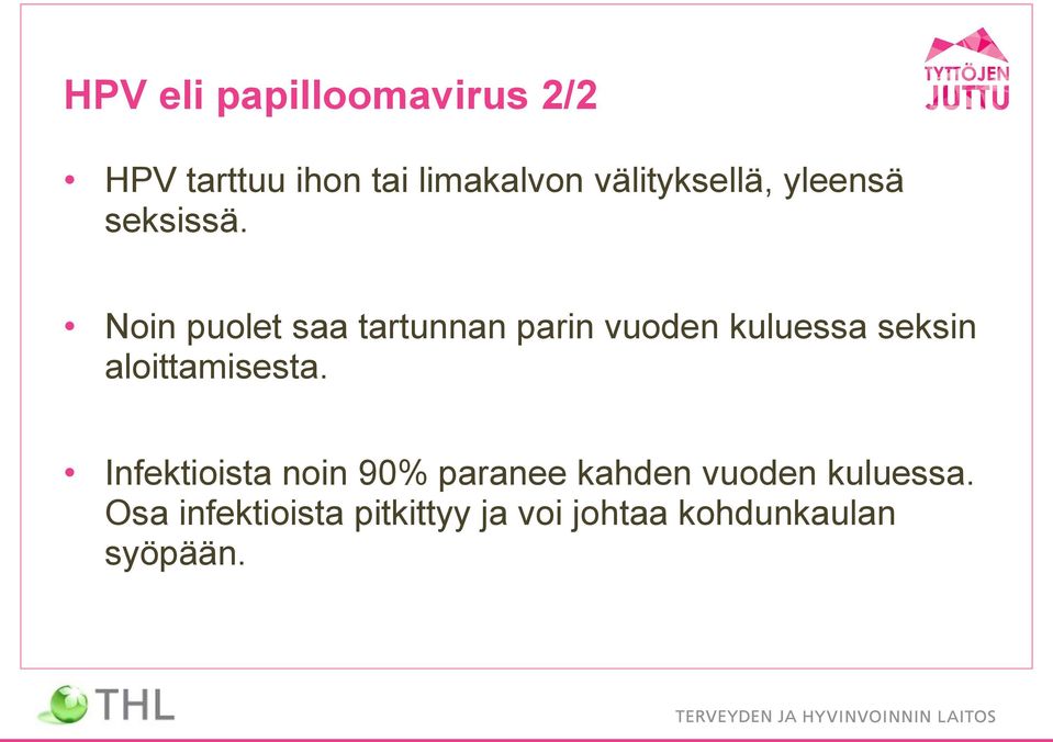 Noin puolet saa tartunnan parin vuoden kuluessa seksin aloittamisesta.