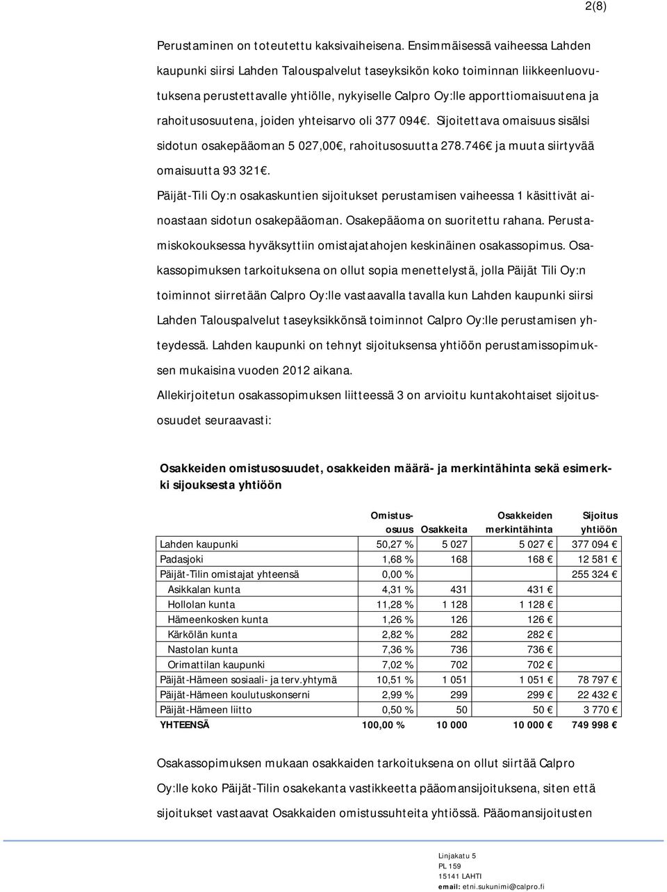 rahoitusosuutena, joiden yhteisarvo oli 377 094. Sijoitettava omaisuus sisälsi sidotun osakepääoman 5 027,00, rahoitusosuutta 278.746 ja muuta siirtyvää omaisuutta 93 321.