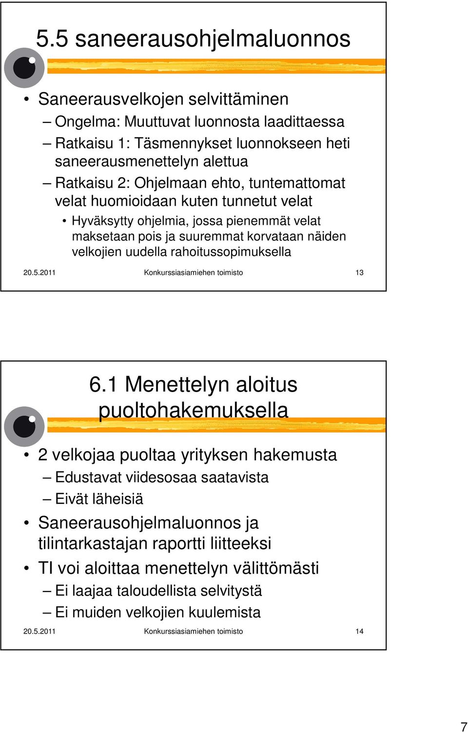 rahoitussopimuksella 20.5.2011 Konkurssiasiamiehen toimisto 13 6.