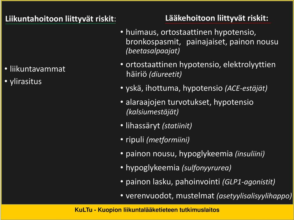 hypotensio (ACE estäjät) alaraajojen turvotukset, hypotensio (kalsiumestäjät) lihassäryt (statiinit) ripuli (metformiini) painon nousu,