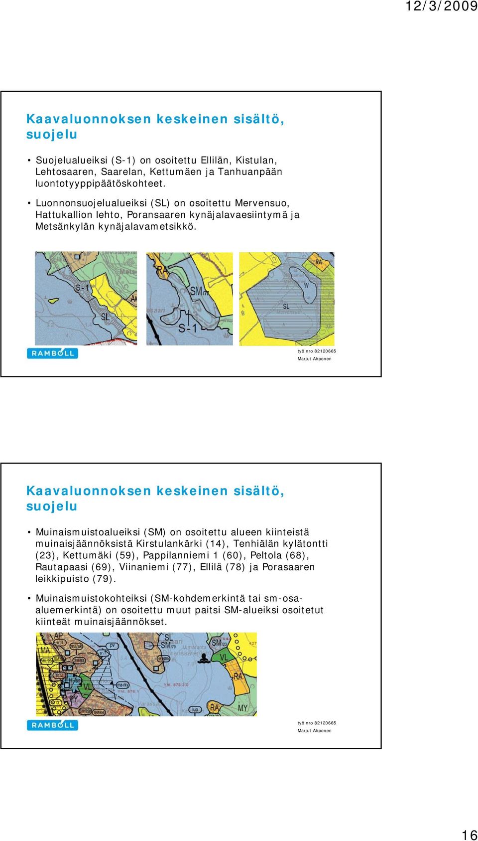 suojelu Muinaismuistoalueiksi (SM) on osoitettu alueen kiinteistä muinaisjäännöksistä Kirstulankärki (14), Tenhiälän kylätontti (23), Kettumäki (59), Pappilanniemi 1