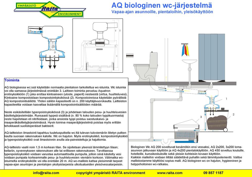 Kiintoaine kompostoidaan kompostointiyksikössä (2). Kompostoinnissa käytetään pyörällistä AQ kompostointisäiliötä. Yhden säiliön kapasiteetti on n. 200 käyttäjävuorokautta.