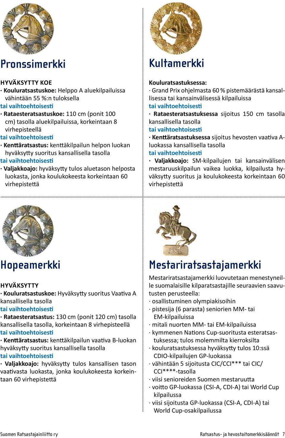 aluetason helposta luokas ta, jonka koulukokeesta korkeintaan 60 virhepistettä Kultamerkki Kouluratsastuksessa: Grand Prix ohjelmasta 60 % pistemäärästä kansallisessa tai kan sain vä lisessä