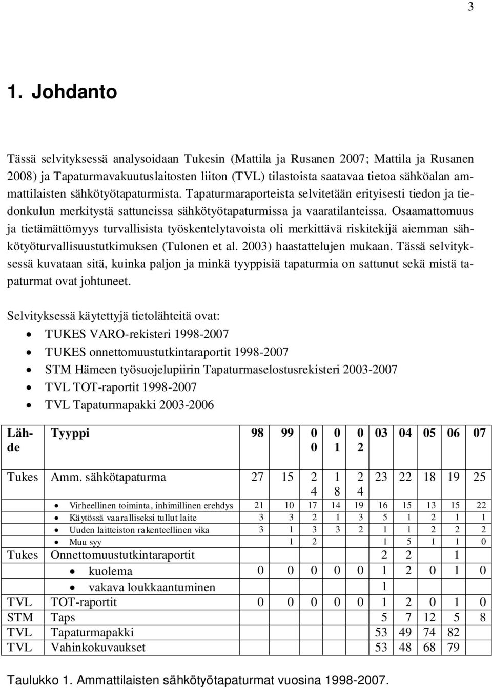 Osaamattomuus ja tietämättömyys turvallisista työskentelytavoista oli merkittävä riskitekijä aiemman sähkötyöturvallisuustutkimuksen (Tulonen et al. 2003) haastattelujen mukaan.