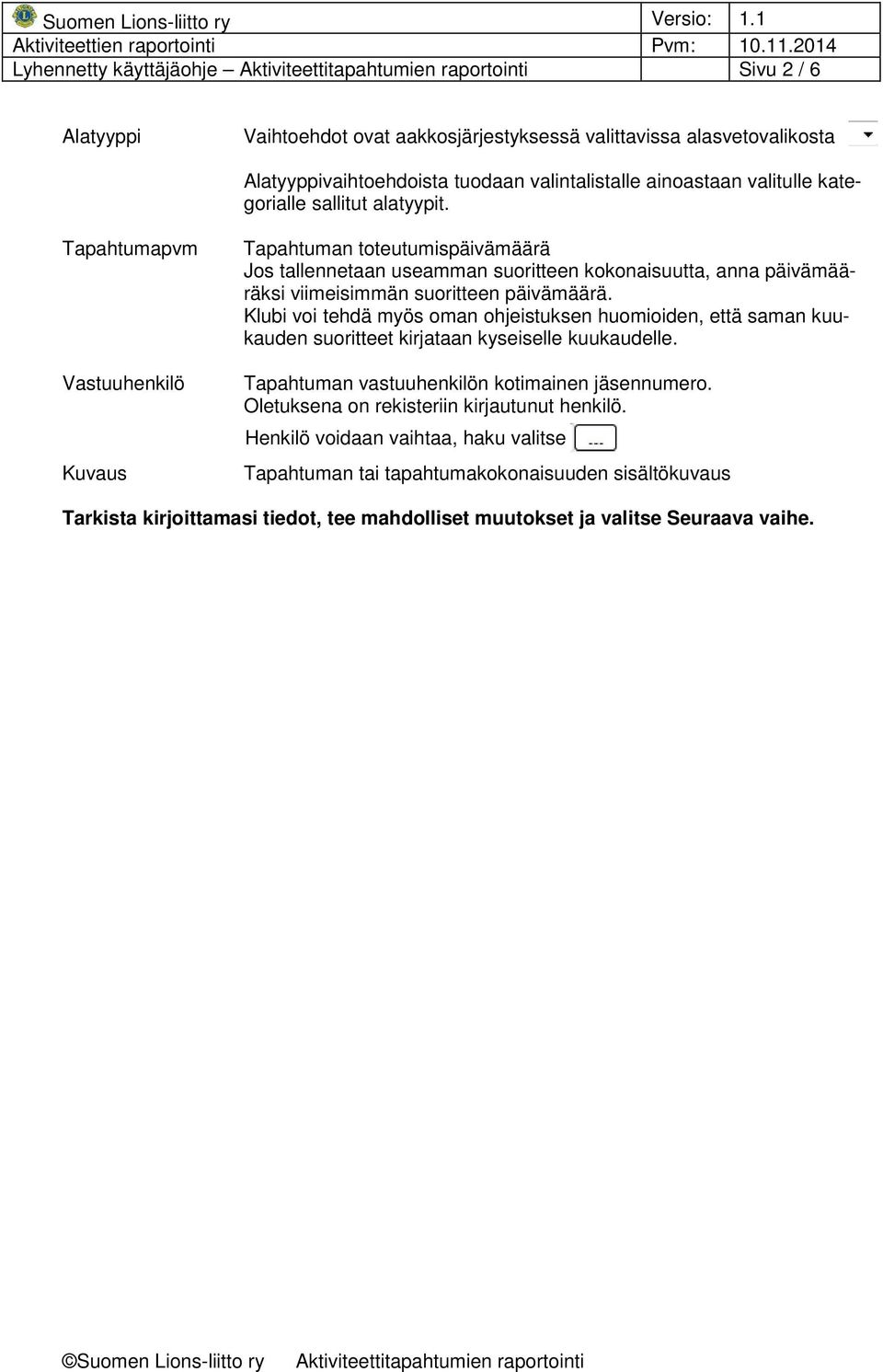 Klubi voi tehdä myös oman ohjeistuksen huomioiden, että saman kuukauden suoritteet kirjataan kyseiselle kuukaudelle. Tapahtuman vastuuhenkilön kotimainen jäsennumero.