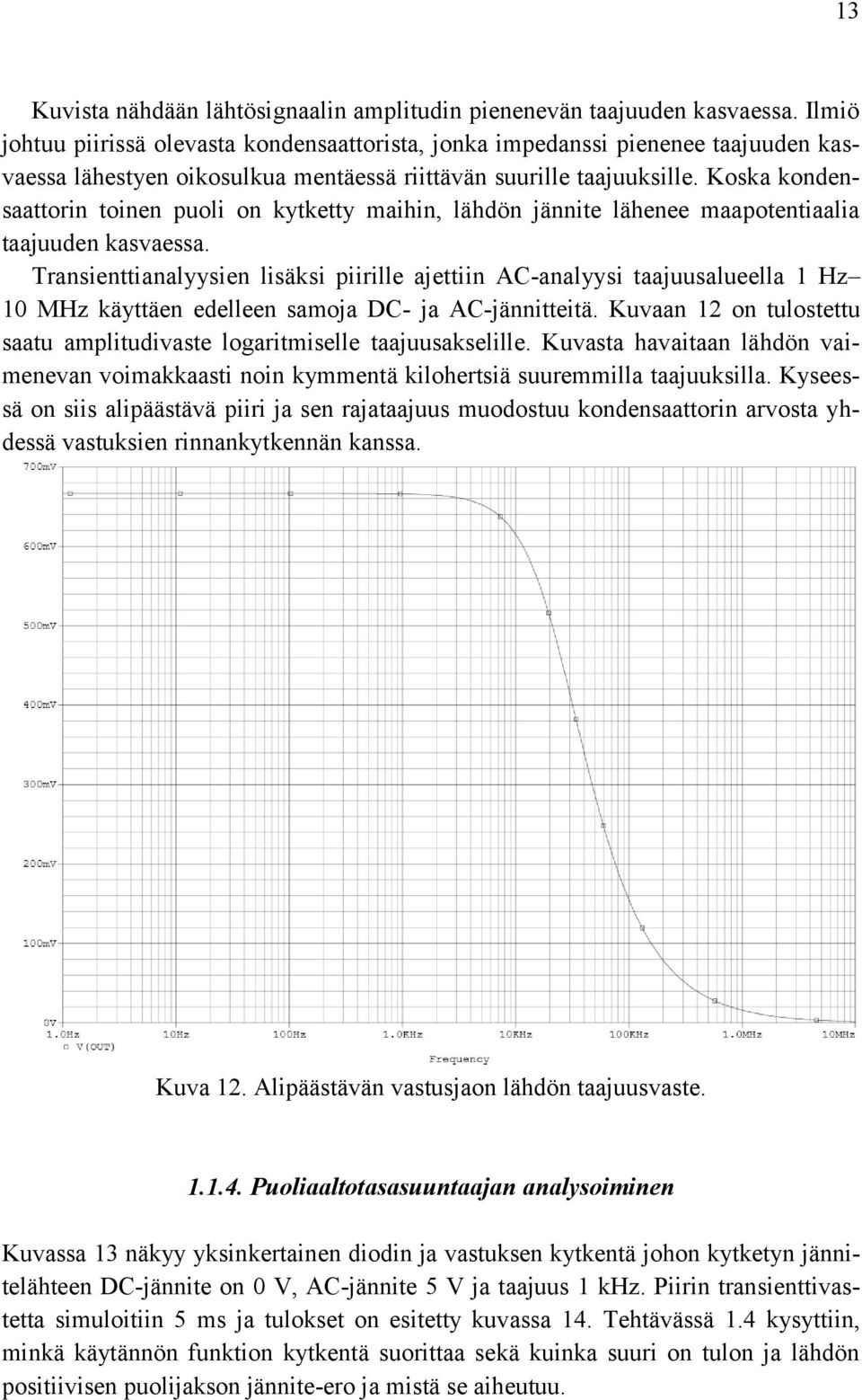 Koska kondensaattorin toinen puoli on kytketty maihin, lähdön jännite lähenee maapotentiaalia taajuuden kasvaessa.