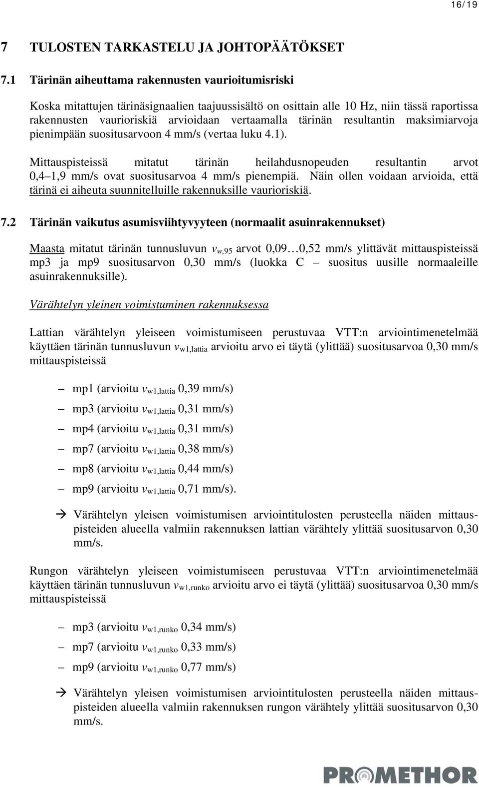 tärinän resultantin maksimiarvoja pienimpään suositusarvoon 4 mm/s (vertaa luku 4.1).