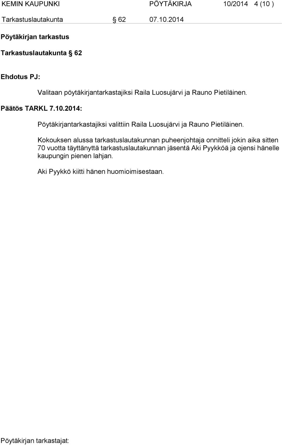 ) Tarkastuslautakunta 62 07.10.