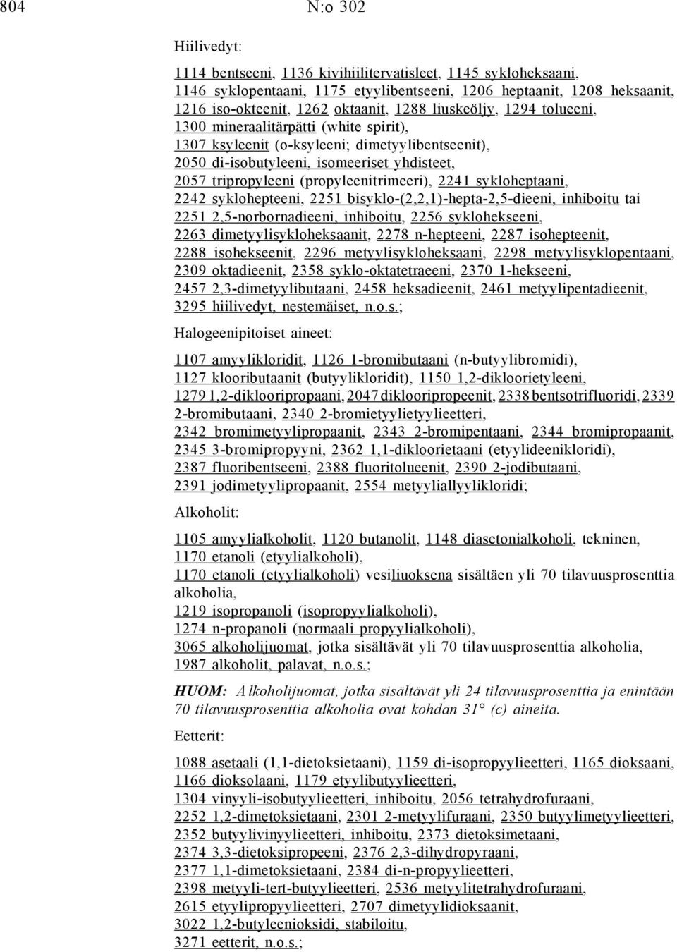 (propyleenitrimeeri), 2241 sykloheptaani, 2242 syklohepteeni, 2251 bisyklo-(2,2,1)-hepta-2,5-dieeni, inhiboitu tai 2251 2,5-norbornadieeni, inhiboitu, 2256 syklohekseeni, 2263