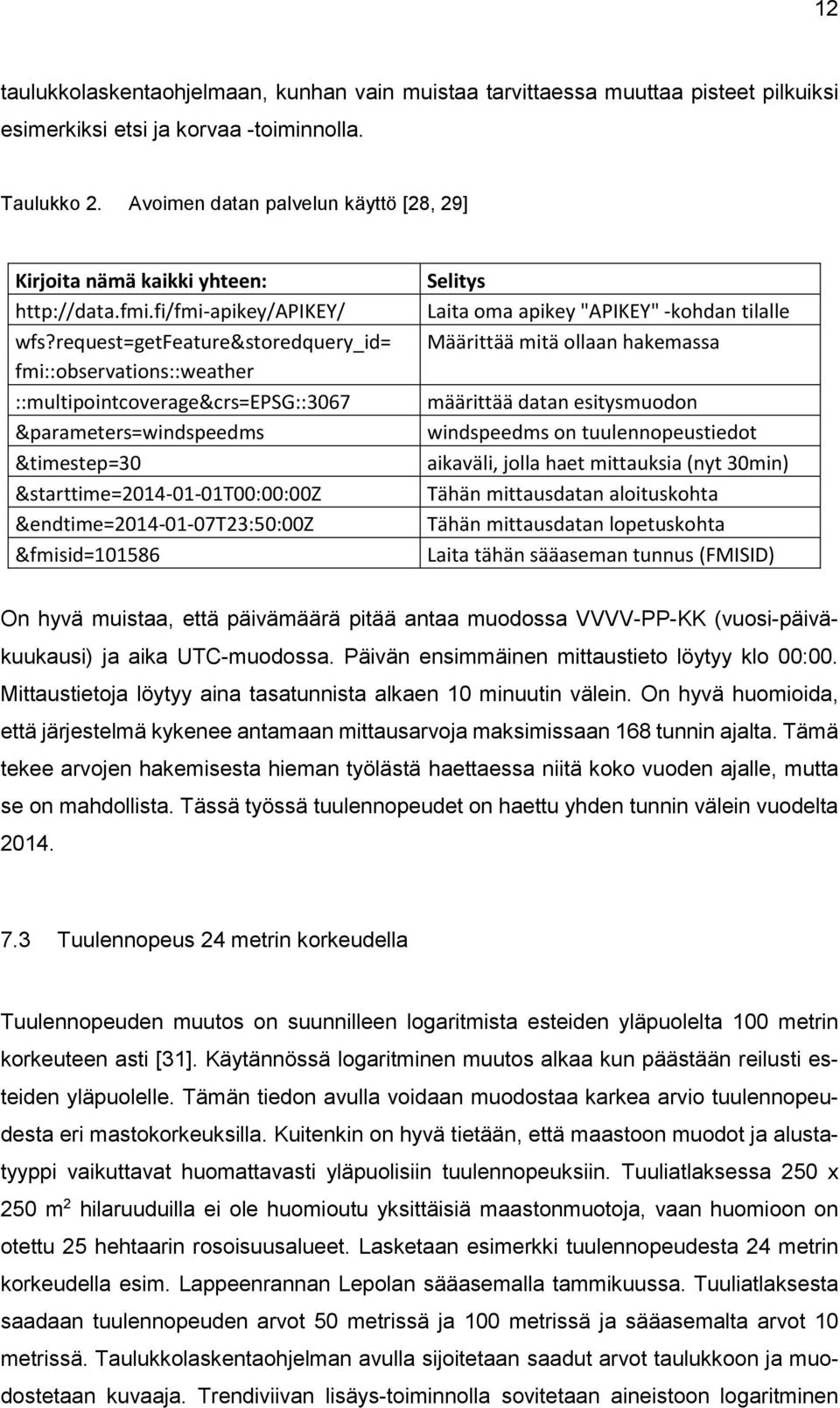 request=getfeature&storedquery_id= fmi::observations::weather ::multipointcoverage&crs=epsg::3067 &parameters=windspeedms &timestep=30 &starttime=2014-01-01t00:00:00z &endtime=2014-01-07t23:50:00z
