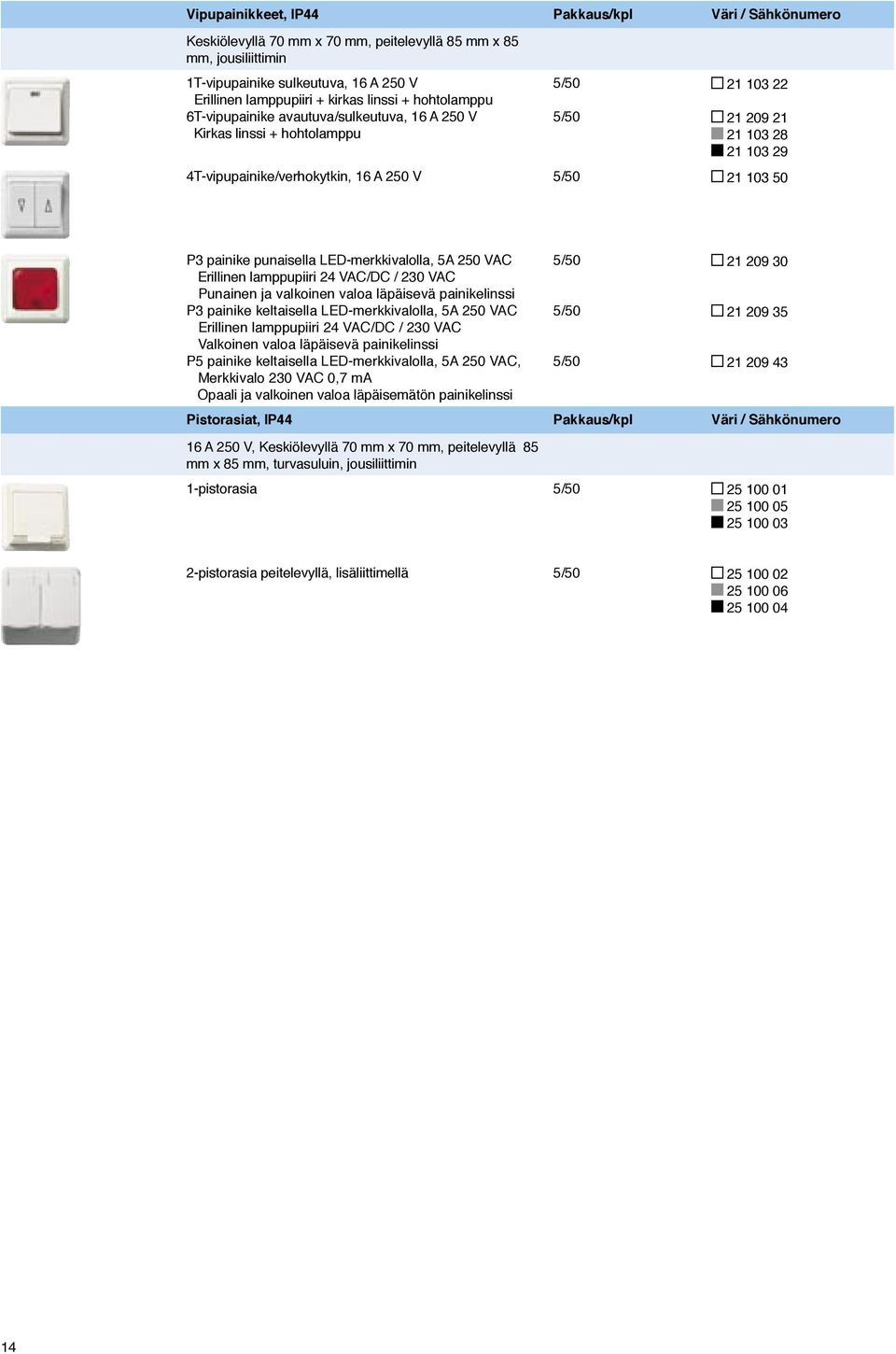 LED-merkkivalolla, 5A 250 VAC Erillinen lamppupiiri 24 VAC/DC / 230 VAC Punainen ja valkoinen valoa läpäisevä painikelinssi P3 painike keltaisella LED-merkkivalolla, 5A 250 VAC Erillinen lamppupiiri