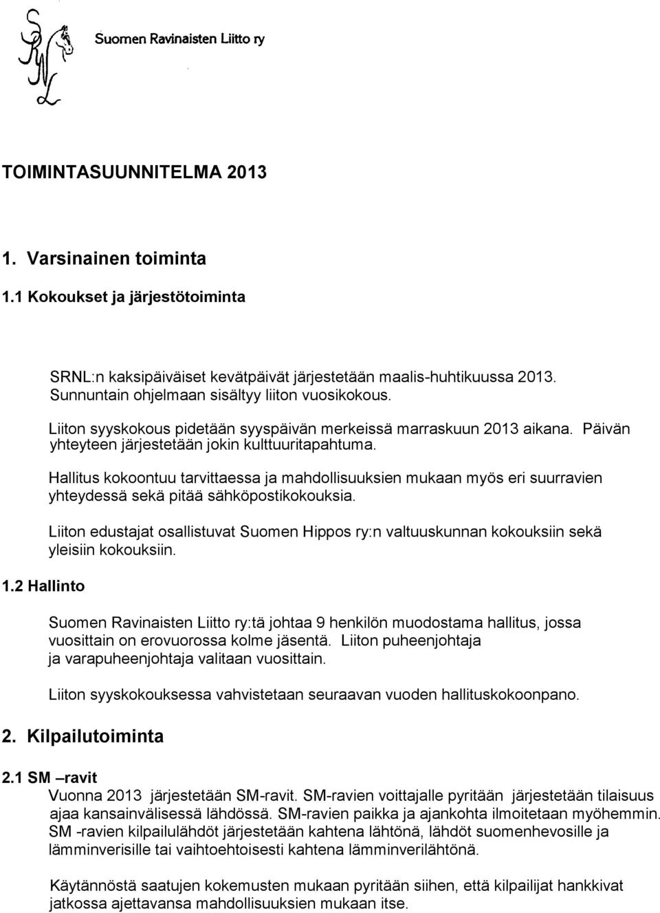 Hallitus kokoontuu tarvittaessa ja mahdollisuuksien mukaan myös eri suurravien yhteydessä sekä pitää sähköpostikokouksia.