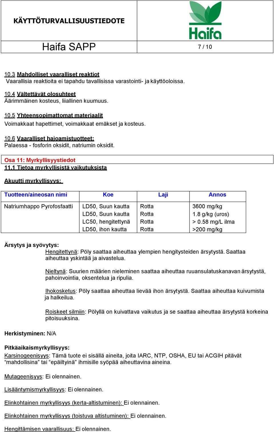 Osa 11: Myrkyllisyystiedot 11.