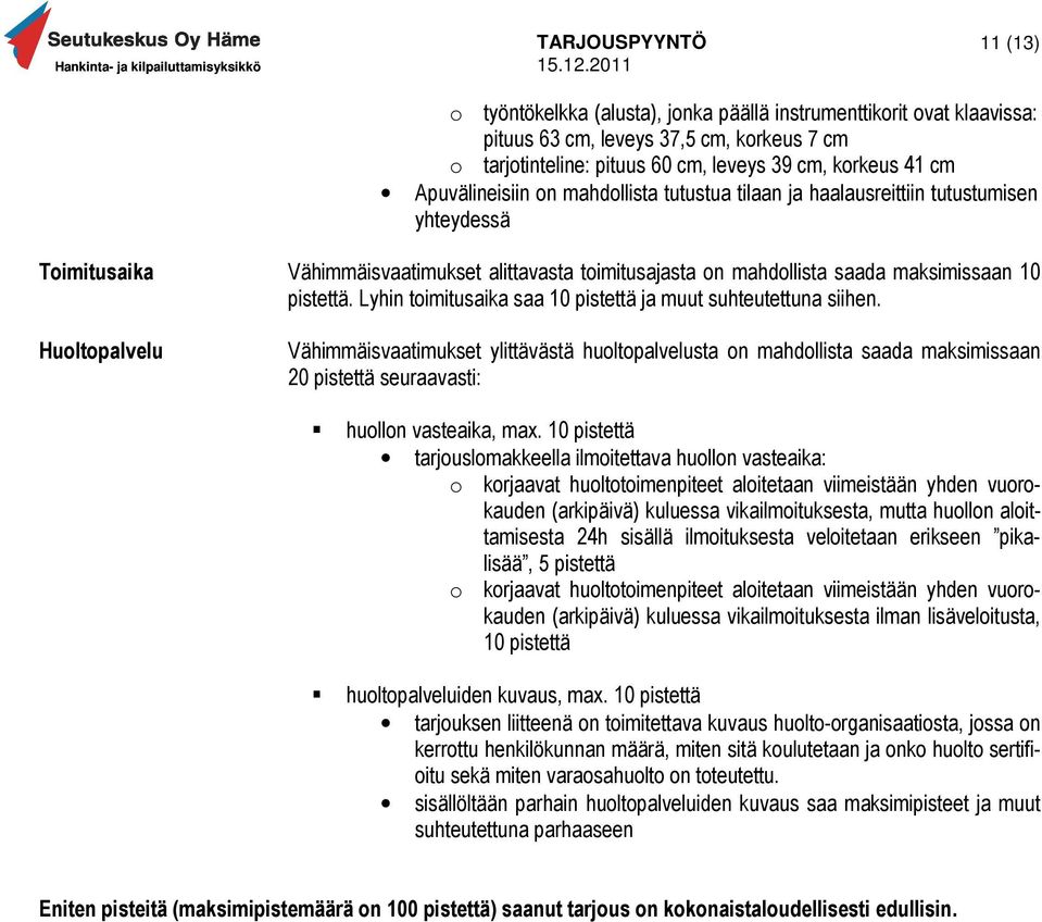 Lyhin toimitusaika saa 10 pistettä ja muut suhteutettuna siihen.