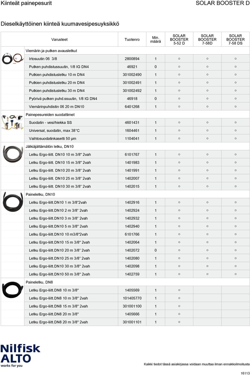 ssuutin, 1/8 IG DN4 46918 0 Viemärinpuhdistin 06 20 m DN10 6401268 1 Painepesureiden suodattimet Suodatin - vesi/hiekka SS 4601431 1 Universal, suodatin, max 38 C 1604461 1 Vaihtosuodatinkasetti 50