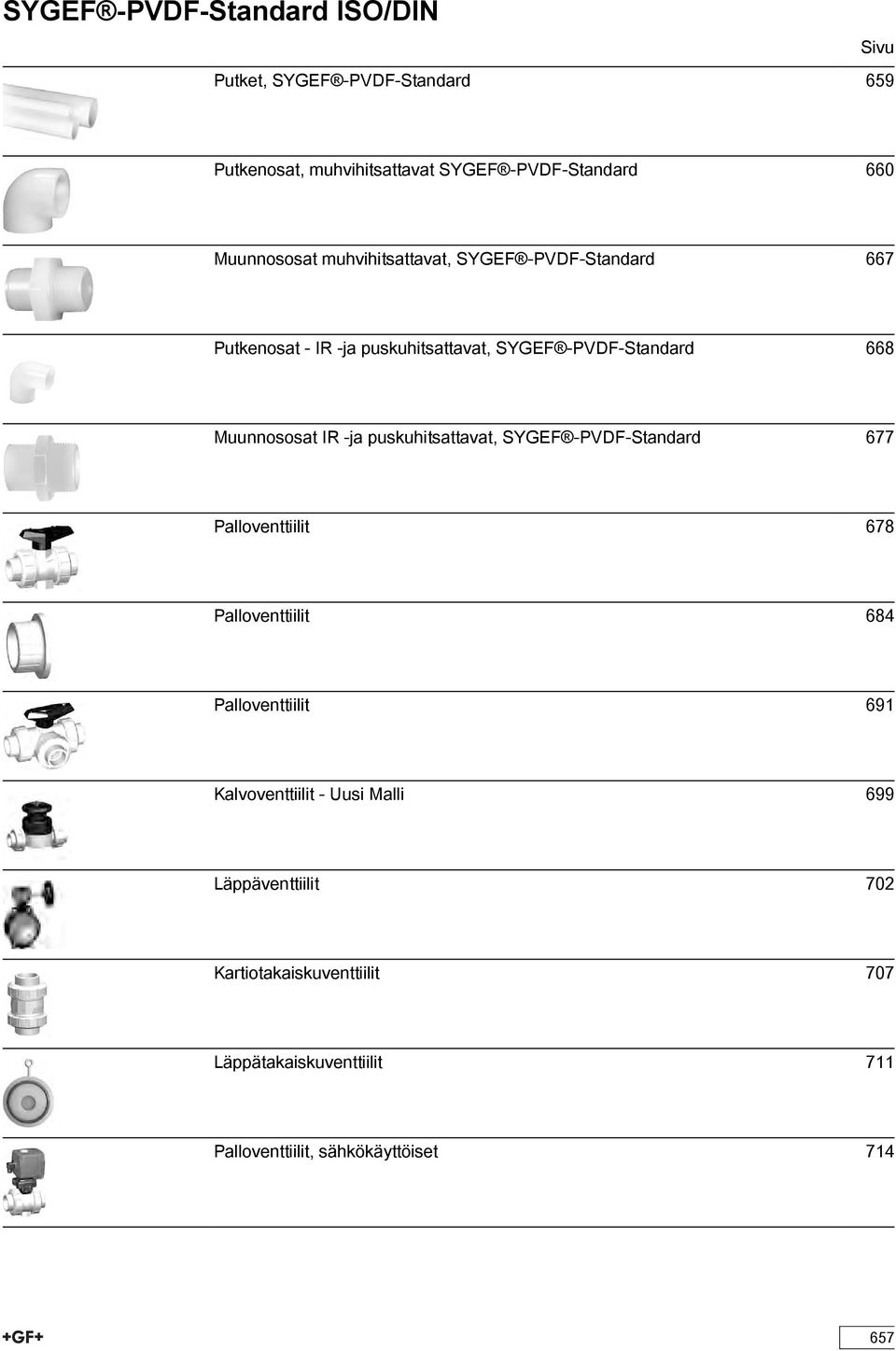 puskuhitsattavat, SYGEF -PVF-Stanar 677 Palloventtiilit 678 Palloventtiilit 684 Palloventtiilit 691 Kalvoventtiilit - Uusi