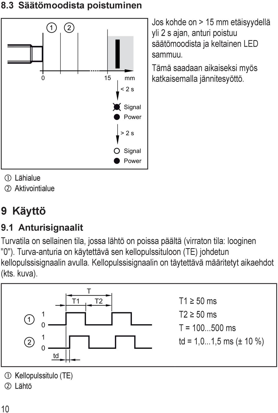 1 Anturisignaalit Turvatila on sellainen tila, jossa lähtö on poissa päältä (virraton tila: looginen "0").