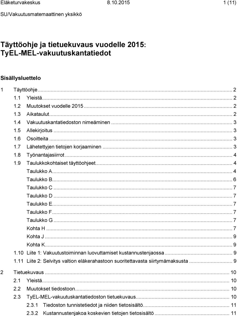 .. 4 Taulukko A... 4 Taulukko B... 6 Taulukko C... 7 Taulukko D... 7 Taulukko E... 7 Taulukko F... 7 Taulukko G... 7 Kohta H... 7 Kohta J... 9 Kohta K... 9 1.