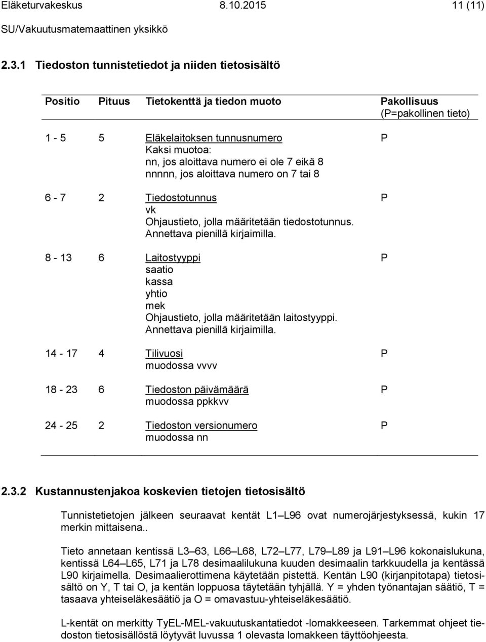 ole 7 eikä 8 nnnnn, jos aloittava numero on 7 tai 8 6-7 2 Tiedostotunnus vk Ohjaustieto, jolla määritetään tiedostotunnus. Annettava pienillä kirjaimilla.