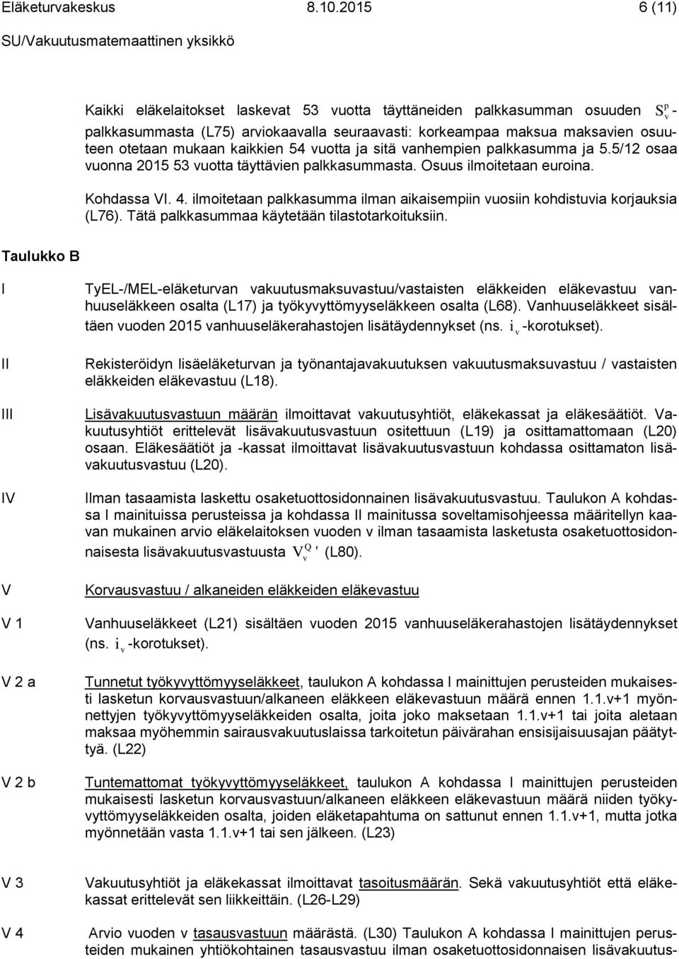 vuotta ja sitä vanhempien palkkasumma ja 5.5/12 osaa vuonna 2015 53 vuotta täyttävien palkkasummasta. Osuus ilmoitetaan euroina. Kohdassa VI. 4.